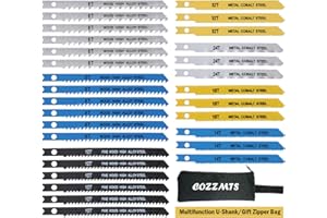 COZZMTS 30PCS U-Shank Jig Saw Blade Set for Wood Plastic Metal Cutting Compatible with Bosch DEWALT SKIL Black and Decker Jigsaw Blades U Shank Includes 6T 8T 10T 14T 18T 24T 32T with 420D Zipper Bag