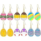 CWVHQ 6 Pairs Easter Earrings for Women Cute Egg Rabbit Acrylic Earrings Rainbow Egg Dangle Earrings for Women Rabbit Easter Jewelry