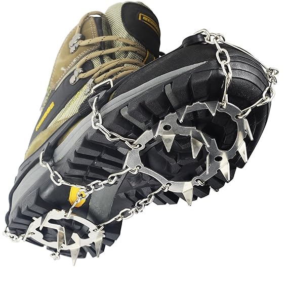 YUEDGE 18 Zähne Edelstahl Steigeisen Schuh Spikes Silikagel Schneeketten Schuh-Krallen Anti Rutsch Spikes für Wandern EIS Sch