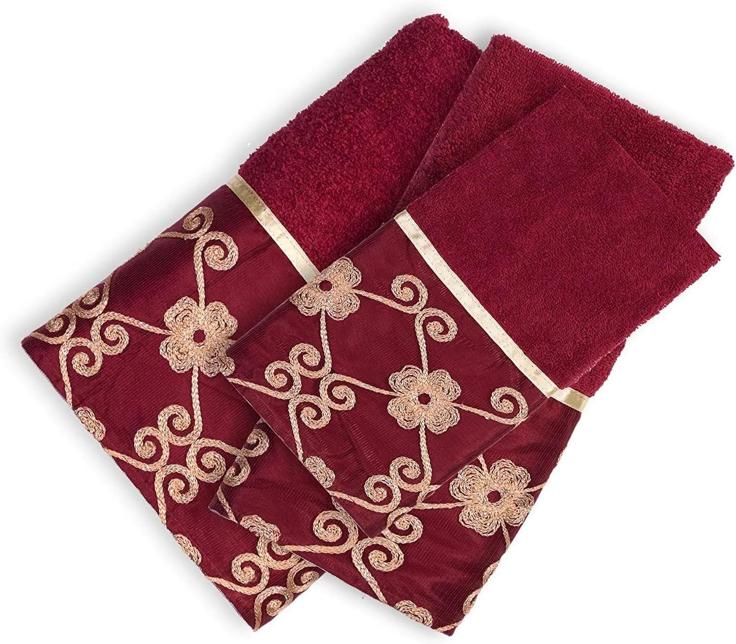 Popular Bath Bath Towels, Vlegant Rosa Collection, 21" x 12", Burgundy/Gold — image 1