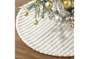 CJWLKJ Christmas Tree Skirt Decorations, 36 inches Large White Stripe Luxury Faux Fur Tree Skirt Super Soft Thick Plush Tree 