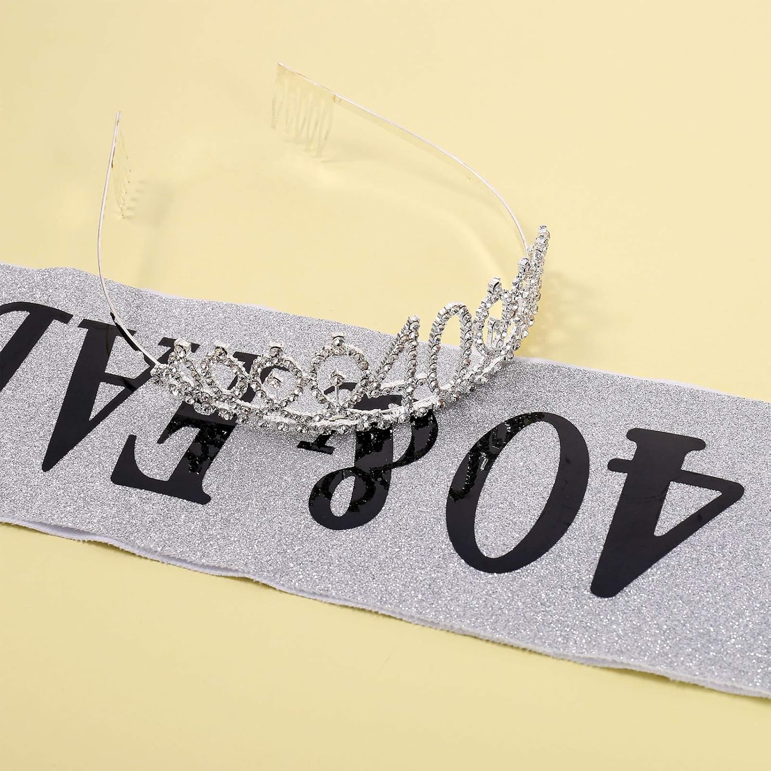 SUSSURRO "40 and Fabulous Sash and Rhinestone Tiara Set,40th Birthday Gifts Birthday Sash for Women Birthday Party Supplies( Silver) - Image 5
