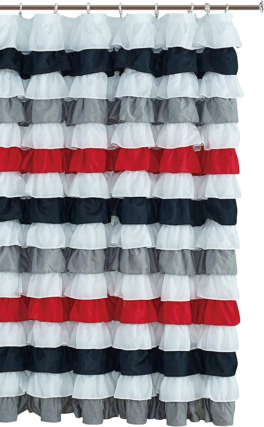 Amazon Com Waterfall Ruffled Fabric Shower Curtain Black Red