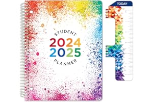 Global Datebooks Dated Elementary Student Planner for Academic Year 2024-2025 includes Ruler/Bookmark and Planning Stickers (Block Style - 8.5"x11" - Paint Splatter)