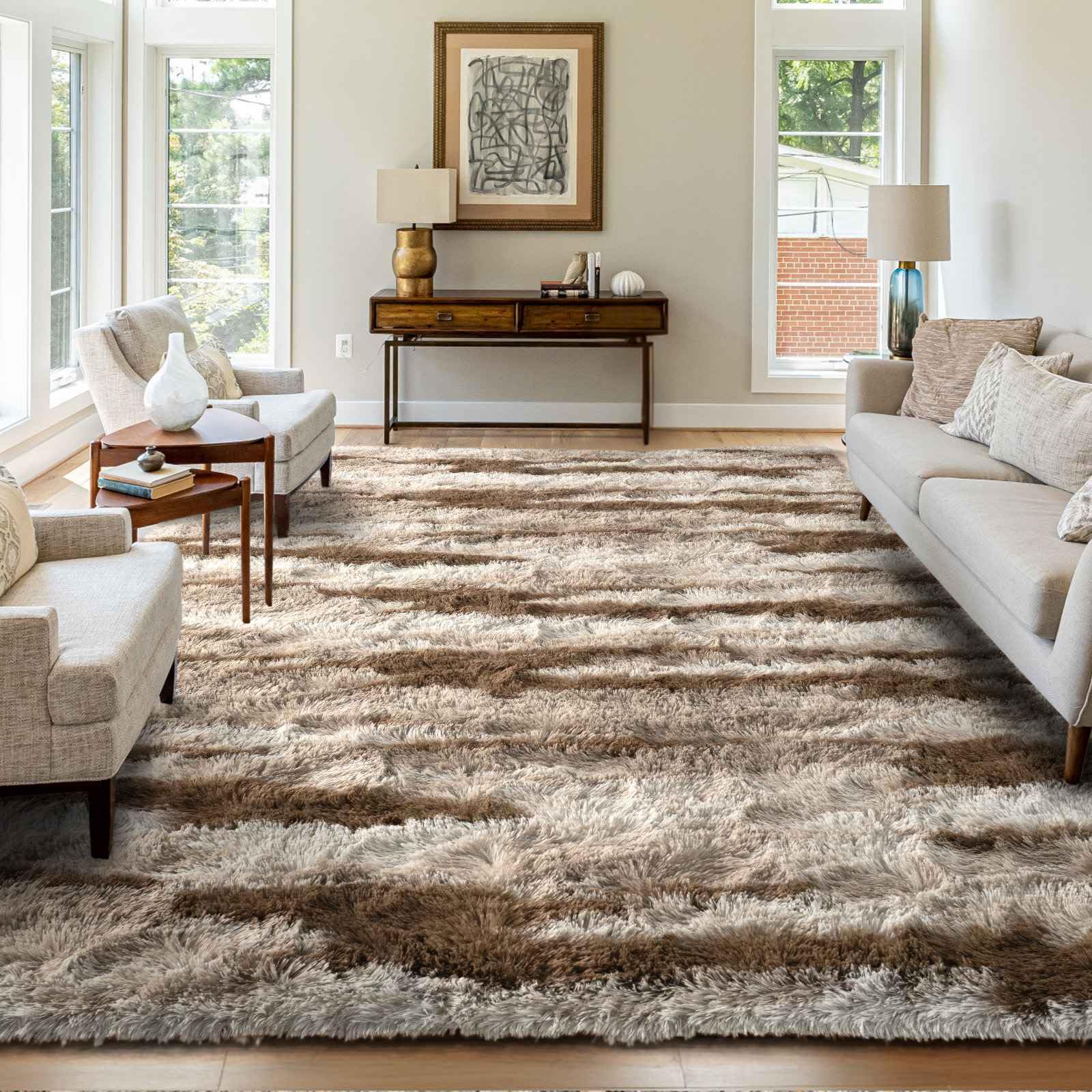 FinRèc 6x9 Brown Rugs for Living Room Bedroom, Fluffy Shaggy Area Rug, Non-Slip Soft Shag Rug for Nursery Kids Room Dorm Room Home Decor, Indoor Plush Floor Carpet Image