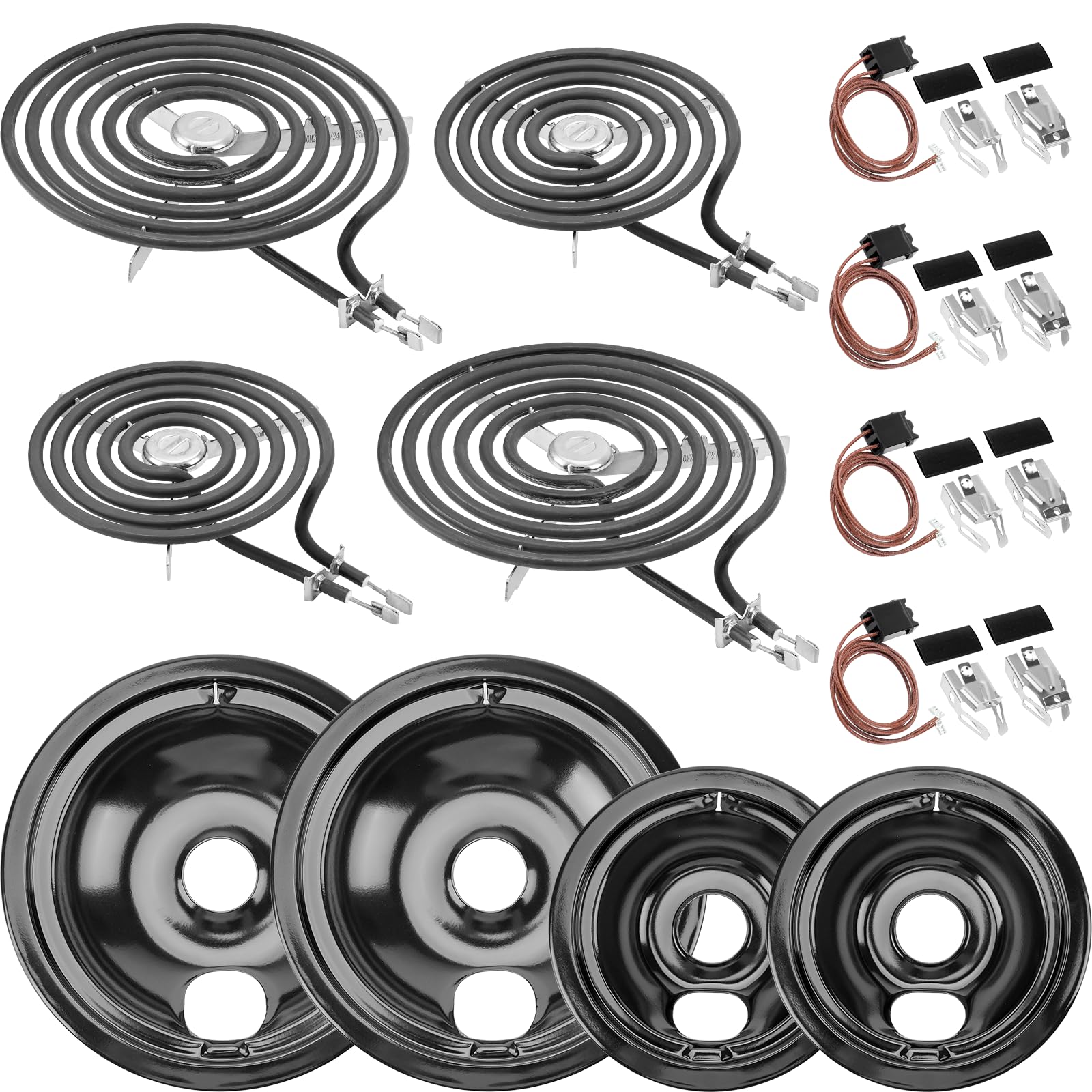 Photo 1 of WB31M20 WB31M19 Black Porcelain Drip Pan Set & WB30M2 WB30M1 Electric Range Burner Element Unit Set & WB17T10006 Range Terminal Block Kit by Cenipar-Compatible with GE Hotpoint Kenmore Range/Stove