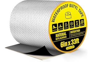 360Tronics Super Waterproof Butyl Tape 6" W x 33 ft L, Strong Self-Adhesive Aluminum Foil Flashing Tape for Sealing Metal Roof Sheets, Gutters and Downpipes Repair, HVAC Ducts, Vents, Skylights