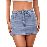 MakeMeChic Women's High Waist Bodycon Jean Skirt Y2K Button Zipper Fly Mini Denim Skirts