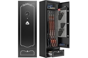 SAPITAL Gun Safe for Rifles and Pistols 6 Gun Safes Assembled Gun Cabinet for Rifles and Shotguns Electronic Metal Rifle Safe for Home with Drawer and Removable Shelf