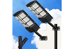 Lovus 2 Pack Solar LED Street Lights, 800W Outdoor Solar Street Light Dusk to Dawn with Motion Sensor and Remote Control, IP67 Waterproof Solar Flood Security Light for Parking Lot, ST3-107-2