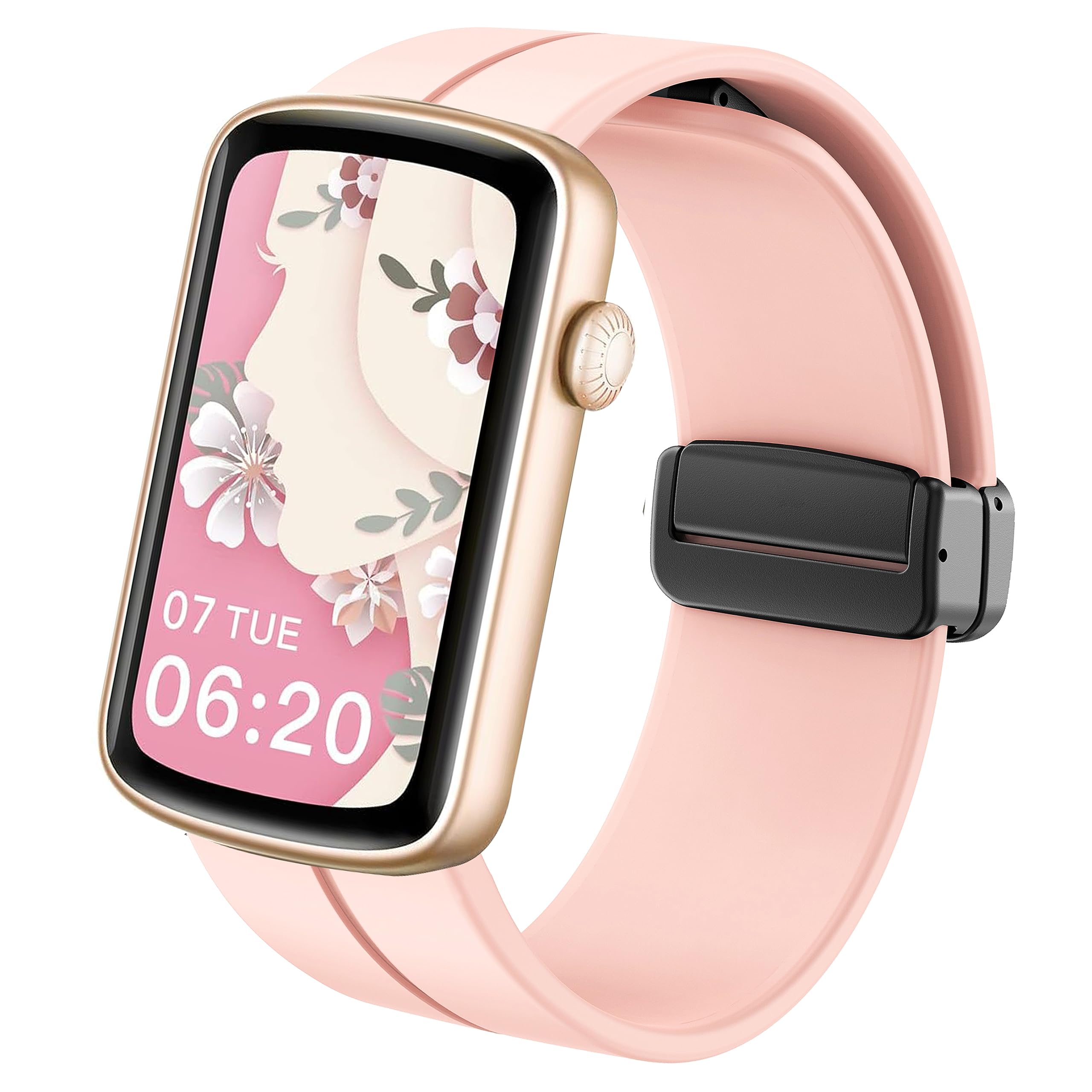 for SHANG WING LYNN2 Band,16mm Quick Release Soft Silicone Magnetic Buckle Sport Replacement Straps Compatible with SHANG WING LYNN2/BOCLOUD Watch 1.45"/MorePro HM08 /FITVII HM08,HM58 Watch (Pink)