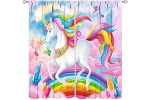 ICMOLYYENLO Unicorn Curtains - Pink Kids Cartoon Room Darkening Decor - Boys Girls Baby Room - 42x45 Inch 2 Panels