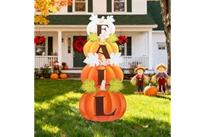 Bshine Outdoor Fall Pumpkin Decorations for Home, 35'' Fall Decorative Garden Stakes with 4 Stacking Metal Pumpkins, Yard Signs for Outdoor Yard Signs, Lawn, Patio, Porch Thanksgiving Decor