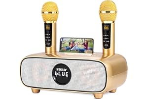 DLARA Karaoke Machine for Adults and Kids,Portable Bluetooth 2 Wireless Karaoke Microphone with Holder/USB/TF Card/AUX-in, PA Speaker System for Home Party, Picnic,Car,Outdoor/Indoor