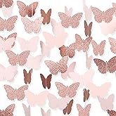 40 Feet Rose Gold Birthday Banner Streamers Butterfly Garland Paper Banner Hanging Party Supplies,Spring Hanging Butterfly Party Banner Mother Day Butterfly Hanging Decorations Wedding Baby Shower