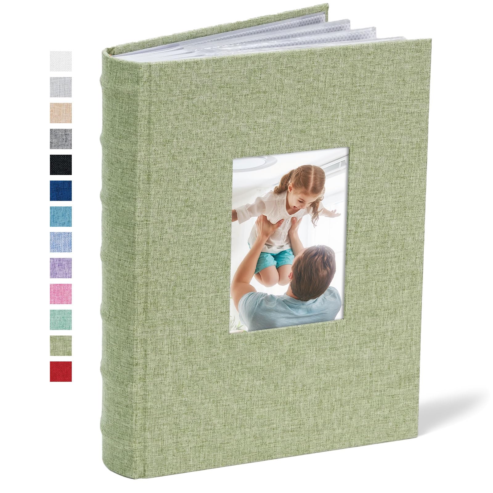 Vienrose Photo Albums 6x4 (15x10 cm) 300 Pockets Linen Cover with Memo Spaces Photobook Large Capacity Pictures Album Memory Book for Wedding, Family, Baby, Holidays, Special Occasions, Light Green
