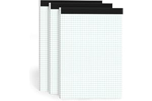 MSKKSM Graph Paper Pads 8.5 x 11, 4x4 Graph Ruled, 3 Pack 1/4 Graph Paper Notebooks, Grid Paper Pad Notebook 8-1/2" x 11" Graphing Paper, Perforated Quadrille Pad, 70GSM White Graft Paper Pads, 30 Sheets/Pad