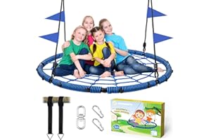 PACEARTH 60” Spider Web Saucer Swing for Kids & Adults Max 900LBS Heavy Duty Net Swing with Rustproof Hardware 3X Durable, Tree Straps and Swivel Included for Trees, and Structures, Blue
