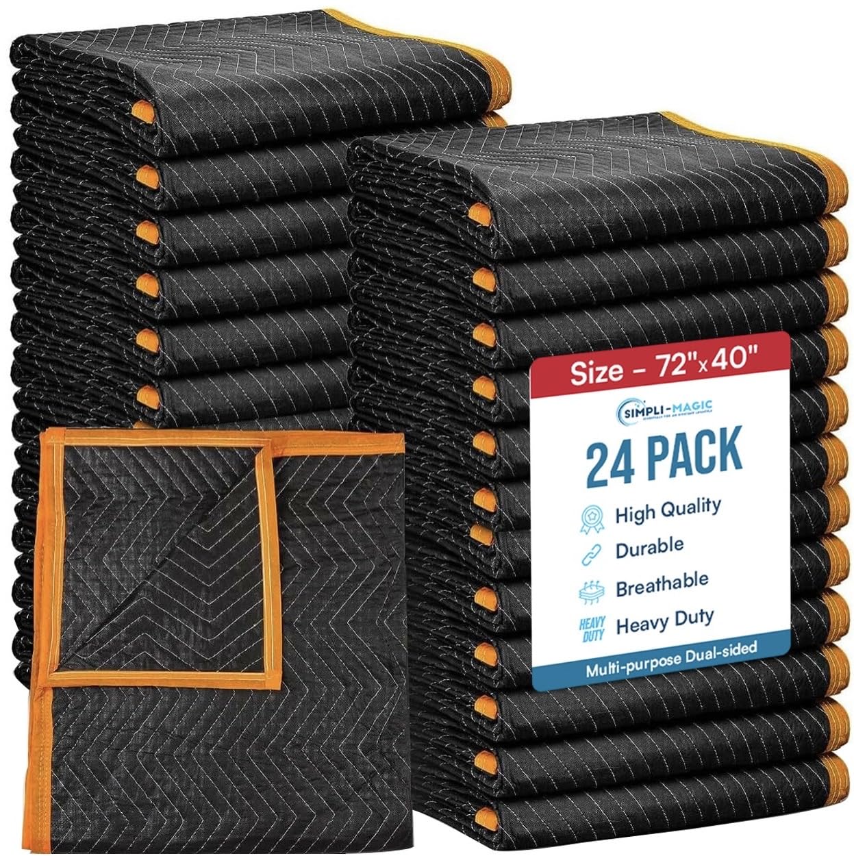 Photo 1 of Simpli-Magic Heavy Duty Padded Packing Blankets, Furniture Covers for Moving, 72" x 40", Black/Orange 24 Ounce