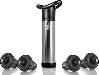 VinoCare Pro Premium Vacu Sommelier Weinpumpe mit 4 Stopfen in Geschenkverpackung | Soft-Touch Edition (Silber)