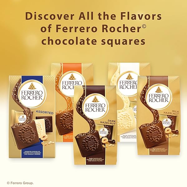 FERRERO ROCHER PREMIUM MILK HAZELNUT CHOCOLATE SQUARES, INDIVIDUALLY WRAPPED CHOCOLATES, GREAT FOR SHARING OR GIFTING, 3.7 OZ