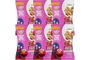Earth's Best Organic Kids Snacks, Sesame Street Toddler Snacks, Organic PB&J Bites for Toddlers 2 Years and Older, Peanut Butter and Strawberry Flavored with Other Natural Flavors, 3.17 oz (Pack of 6)