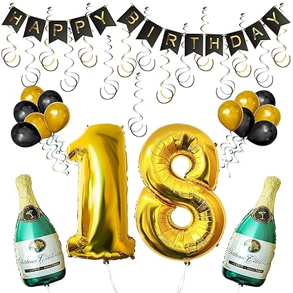 SHUIBIAN Happy Birthday Luftballons Banner Dekoration Set zum 18. Geburtstag Umfasst Aufblasbare Champagnerflaschen, 101,6cm 