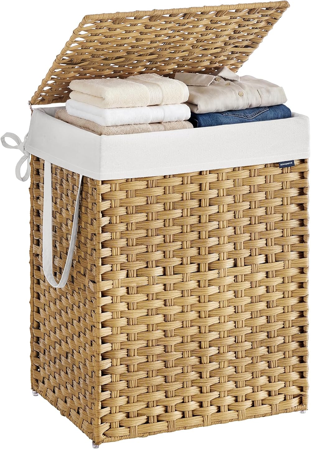SONGMICS 110 L Laundry Basket with Lid Rattan Wicker Foldable Removable Liner