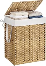 SONGMICS 110 L Laundry Basket with Lid Rattan Wicker Foldable Removable Liner