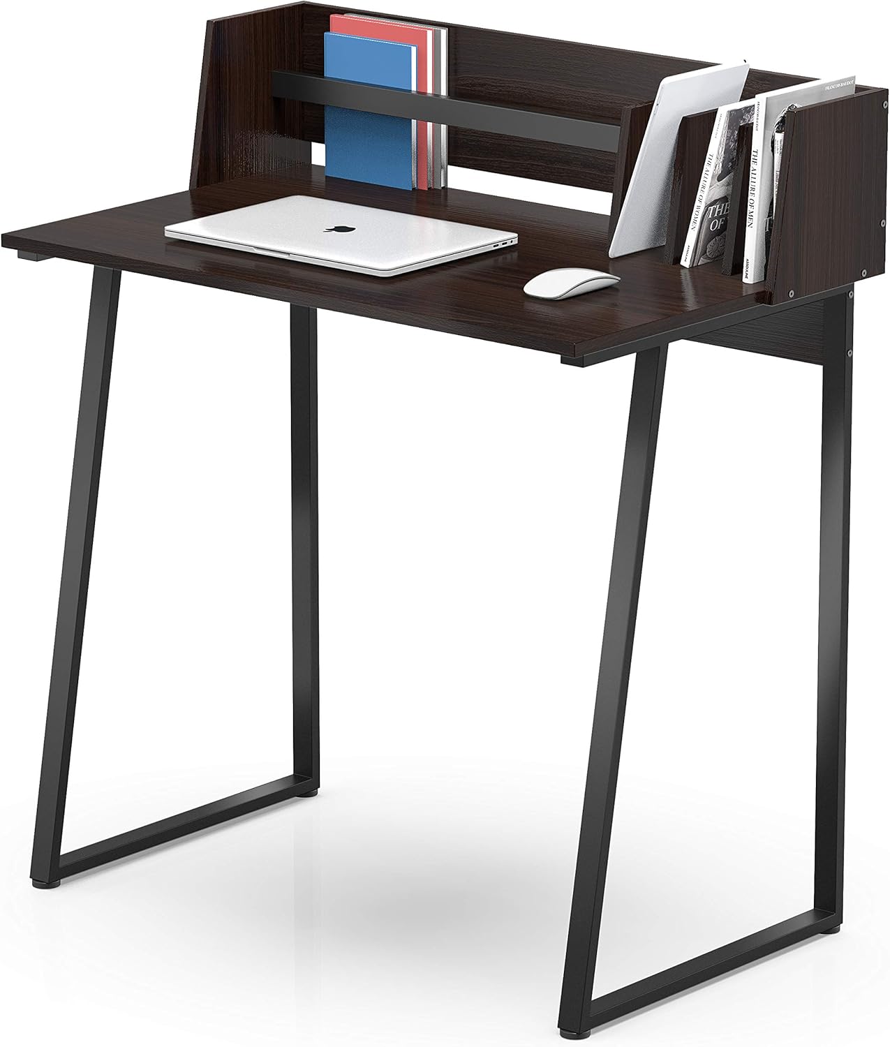FITUEYES Black Writing Study Desk with Back Board Wood and Metal Computer Desk for Home and Office