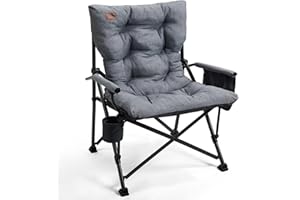 EVER ADVANCED Padded Oversized Folding Camping Chair for Adults, Heavy Duty Lawn Chair with Side Pockets, Portable Collapsible Quad Chair for Outside, Support Up to 500lbs, Grey