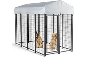 TAVATA 8×4×6Ft Outdoor Dog Kennel Dog Enclosure, Heavy Duty Dog Crate with Secure Lock & UV-Resistant Waterproof Roof Cover, Metal Galvanized Welded Large Dog Cage Dog Playpen Dog Crate for Outdoor