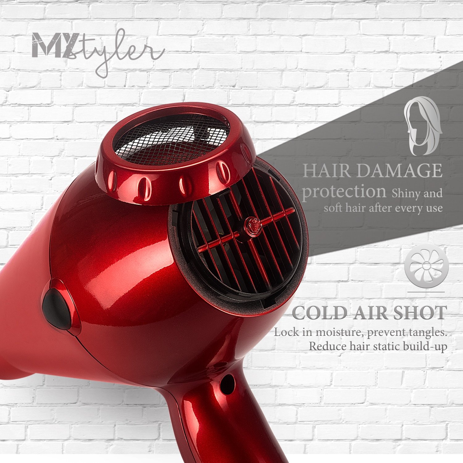 Magnifeko 1875W Professional Hair Dryer with Ionic Conditioning - Powerful, Fast Hairdryer Blow Dryer - 2 Speeds, 3 Heat Settings