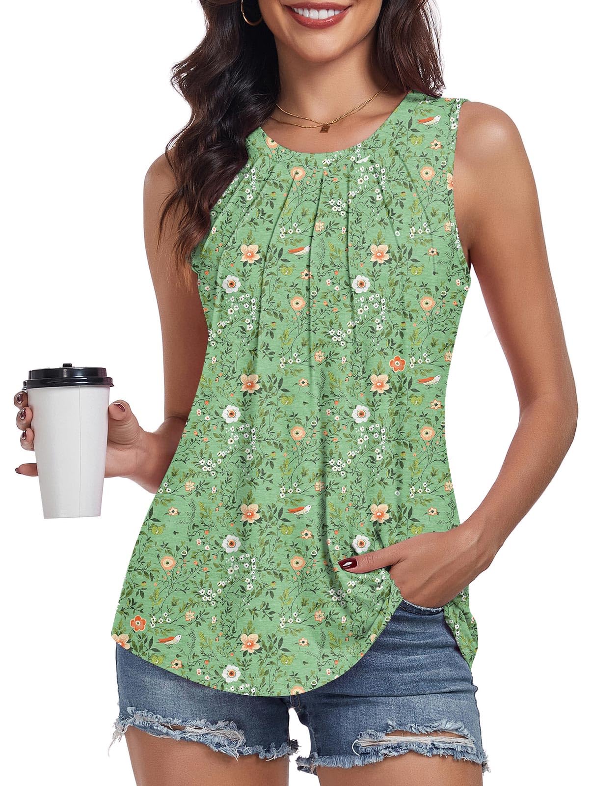 Pleated Round Neck Tank