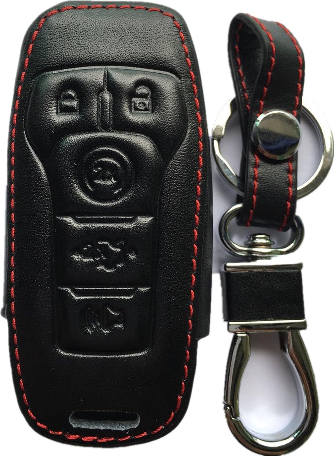 ford keychain amazon on Amazon Com Rpkey Leather Keyless Entry Remote Control Key Fob Cover Case Protector Replacement Fit For Ford 5 Button 2015 2016 Ford Mustang M3n A2c31243300 Automotive