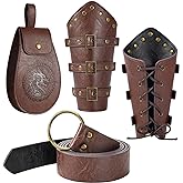Berenlu 3 PCS Renaissance Accessories, Viking Belt, Medieval Vintage Belt Pouch & Leather Bracers for Halloween LARP Cosplay