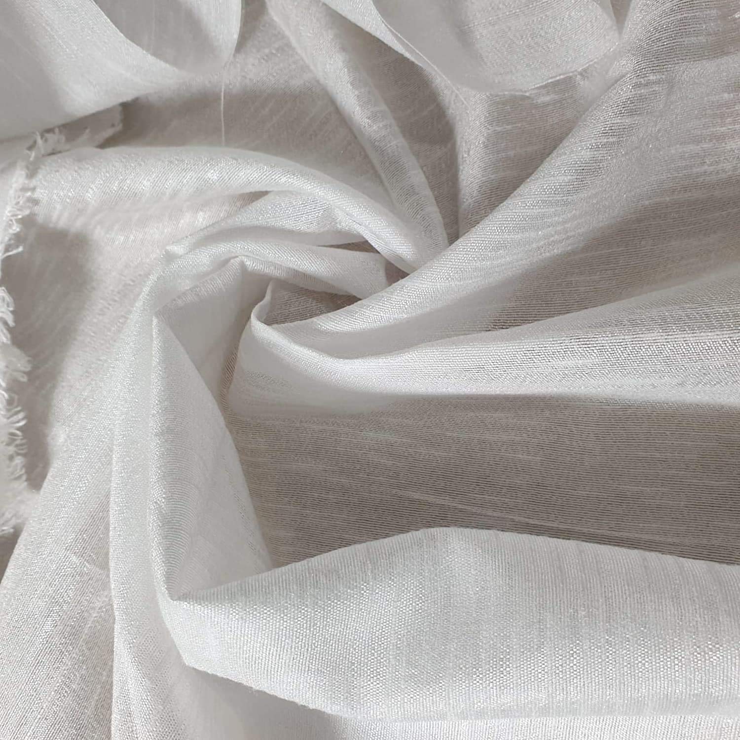 44" Wide Plain Polyester Faux Dupion Raw Silk Satin Finish Dress Craft Patch Fabric Sold by The Meter (White, 2 Meter) — image 1