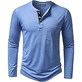 LucMatton Men's Lightweight Henley Shirt Casual Stretch Slim Fit Long Sleeve T-Shirt with Pocket