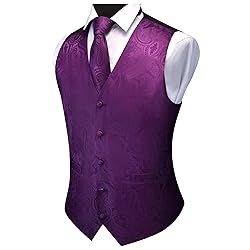 GUSLESON Purple Mens Vest Tie and Bow Tie Set