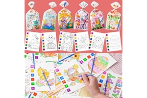 Rotu Easter Basket Stuffers Essentials 30 Packs(270Pcs) Mess Free Watercolor Coloring Books with Easter Cards for Kids, Easte