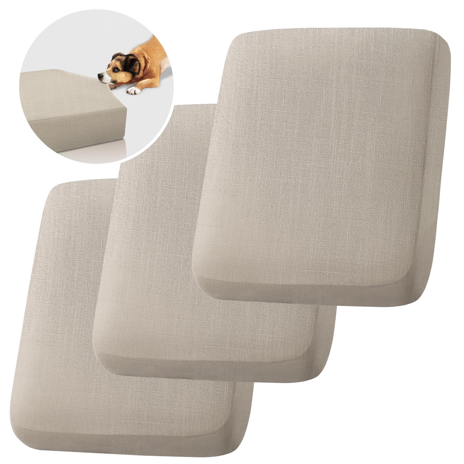 Photo 1 of H.VERSAILTEX Water Resistant Woven Linen Look Couch Cushion Covers Individual Seat Couch Slipcover Set Sofa Cushion Covers for 3 Cushion Couch Cushion Protector Slipcovers (3 Pack, Taupe)