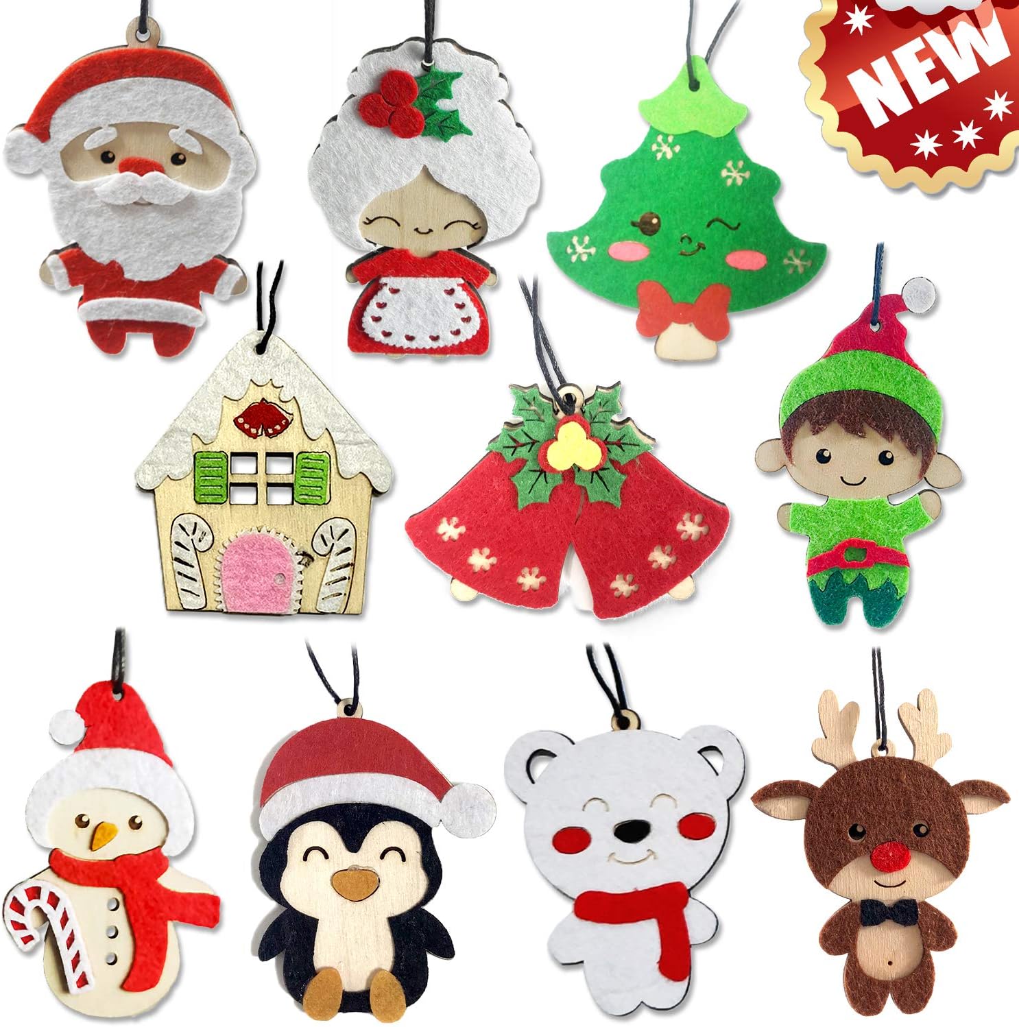 Christmas Ornaments Wooden Ornaments Hanging Christmas Decorations Christmas Tree Ornaments Old Man Decorations Reindeer Ornaments for Christmas Trees (Small Set 10pcs)