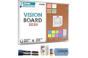 Besso Vision Board 2024: Dry Erase Cork Board Combo Set - 20" x 28" Magnetic White Board and Cork Bulletin Combination Board, Use as Message Board, Memo Board - w/Markers, Eraser, Magnets, Push Pins