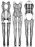 BOARDFEB 3 Packs Women Fishnet Bodysuits Mesh Body