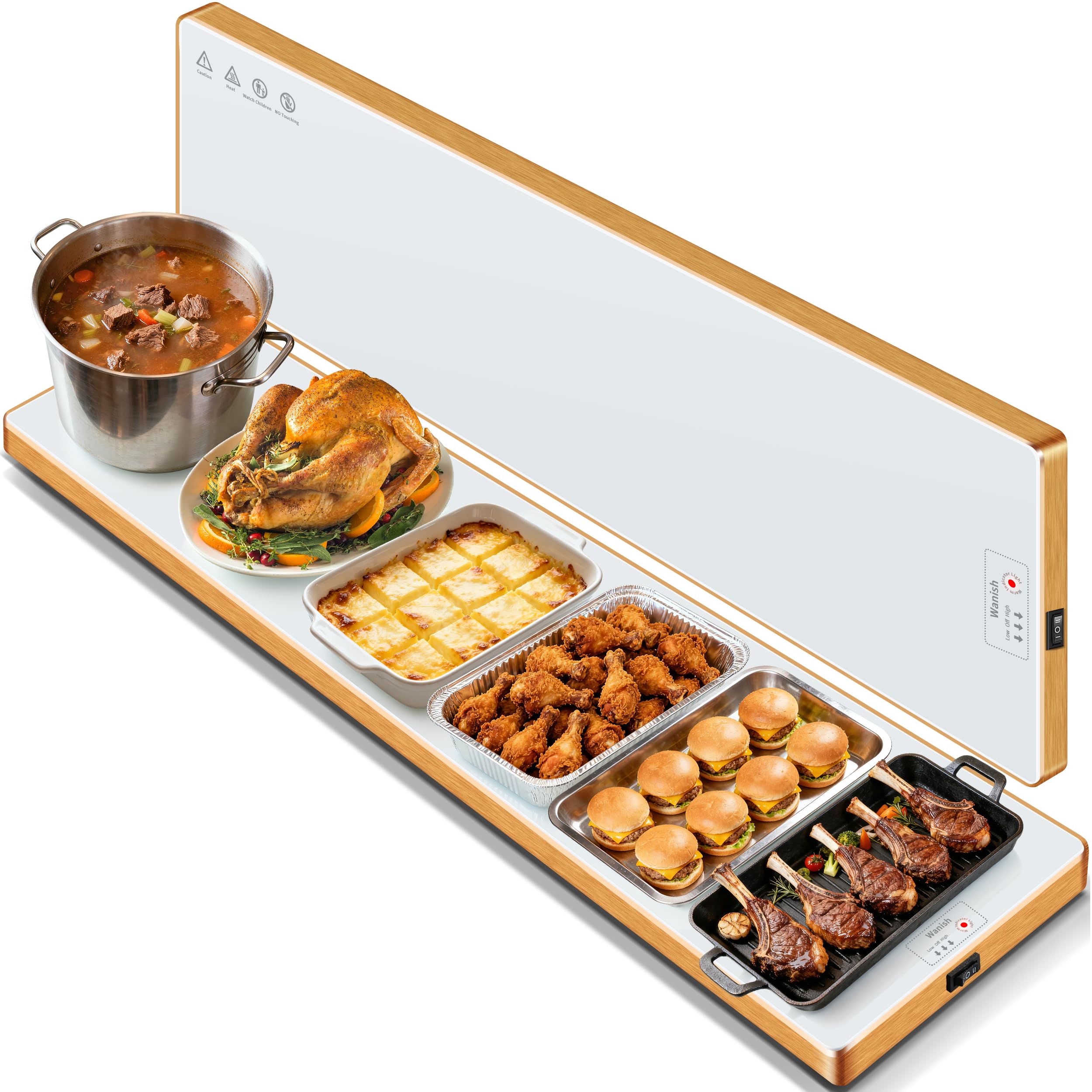 Electric Warming Tray (Extra Long 59”x12”)，Commercial Food Warmers for Parties Buffet, Warming Mat for Food with Thermostat, Tempered Glass Chafing Dishes with Adjustable Temperature, White Image