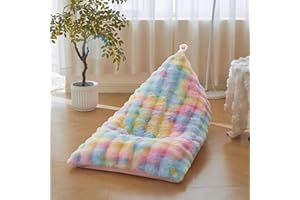 LIFEREVO Faux Rabbit Fur Stuffed Animal Bean Bag Storage (No Filler), Waffle Bubble Beanbag Chair Cover for Kids Teens Adults, Furry Floor Lounger Plush Toys Organizer for Living Room Bedroom, Rainbow