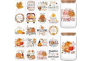 JOYBILEEFUN Thanksgiving UV DTF Cup Wrap - 20 Sheets Fall Harvest Rub on Transfers for Crafting UV DTF Cup Wraps for 16 OZ Autumn Themed Pumpkin Maple Leaves Cup Wrap Transfer Stickers for Glass Cups Wood Crafts