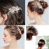 MEITREND Rose Gold Rhinestone Flower Hair Clip Handmade Bridal Wedding Hair view 5