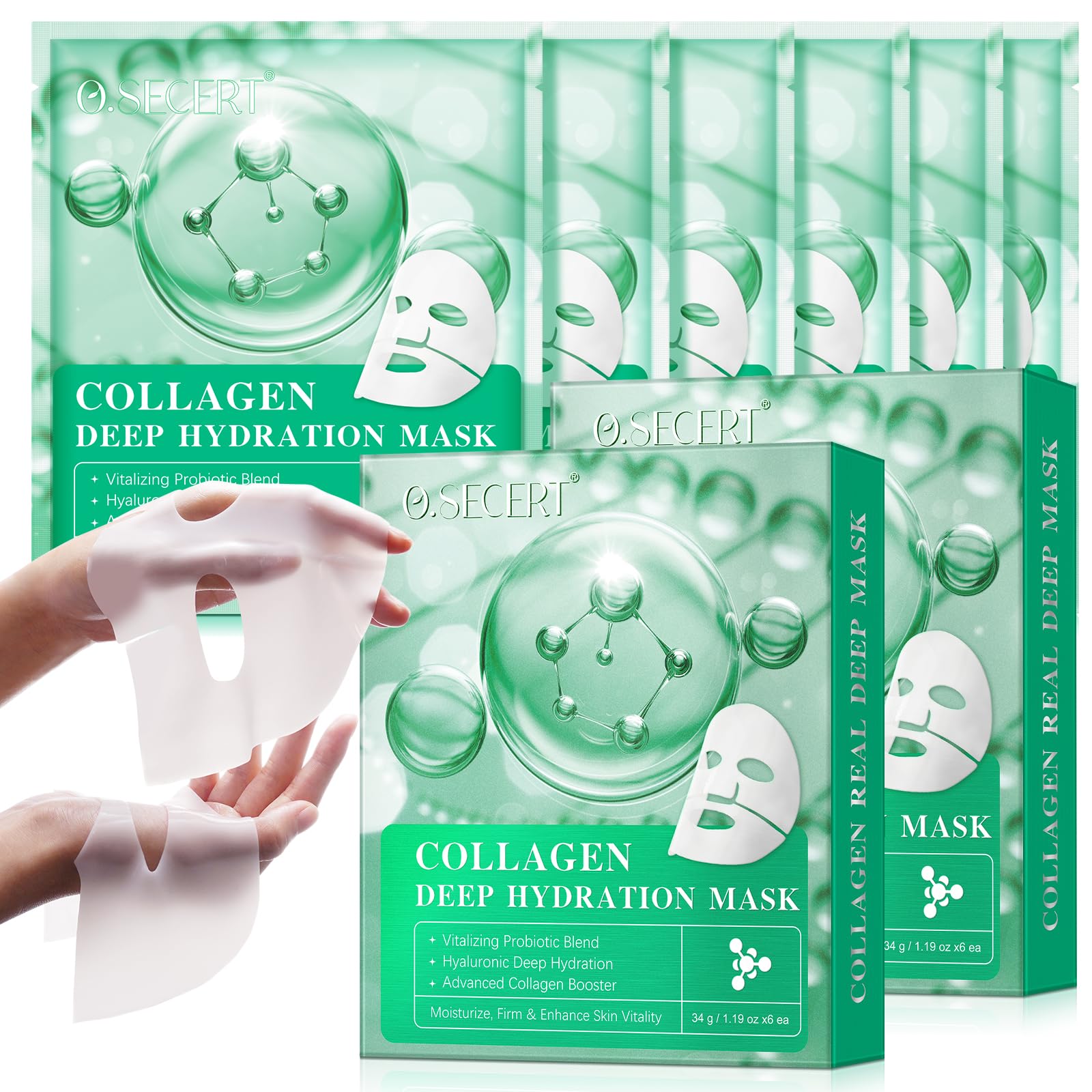 Korean Collagen Face Mask, Bio Real Deep Mask Collagen Mask Overnight, Anti-Aging Hydrating Overnight Hydrogel Mask Collagen Face Masks for Firming Elasticity Moisturizing, Korean Face Mask 6PCS