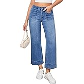 Vetinee Wide Leg Jeans for Women High Waisted Trendy Front Patch Pocket Flare Cropped Jeans Stretchy Denim Jean Pants